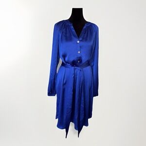 Lilly Pulitzer Saige Long Sleeve Satin Dress Size Small V-Neckline Tie Waist